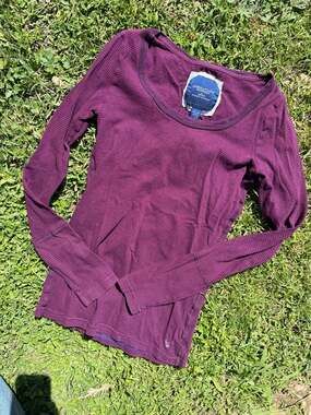 American Eagle Outfitters Purple Striped Long Sleeve Scoop Neck Top Size M